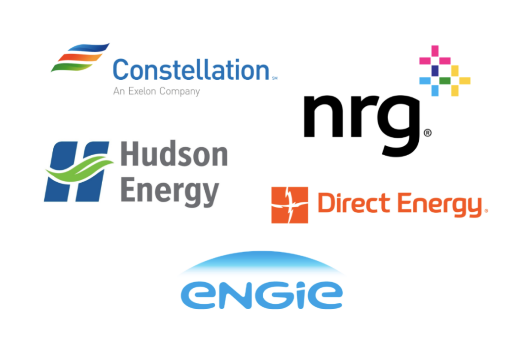 Logos from Constellation, NRG, Hudson Energy, Direct Energy and Engie